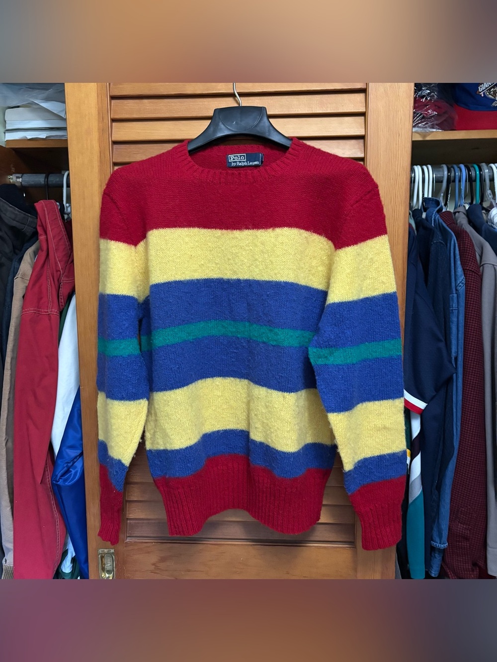 Vintage 90s Polo Ralph Lauren 100% Wool Striped Sweater Multicolor Knit Pullover